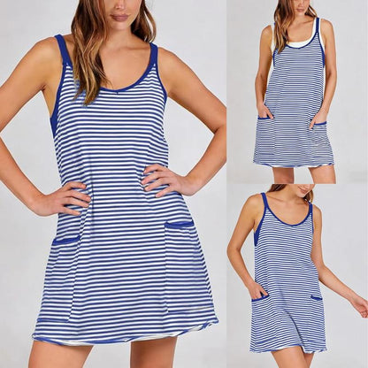 Striped Tank Dress - Brown