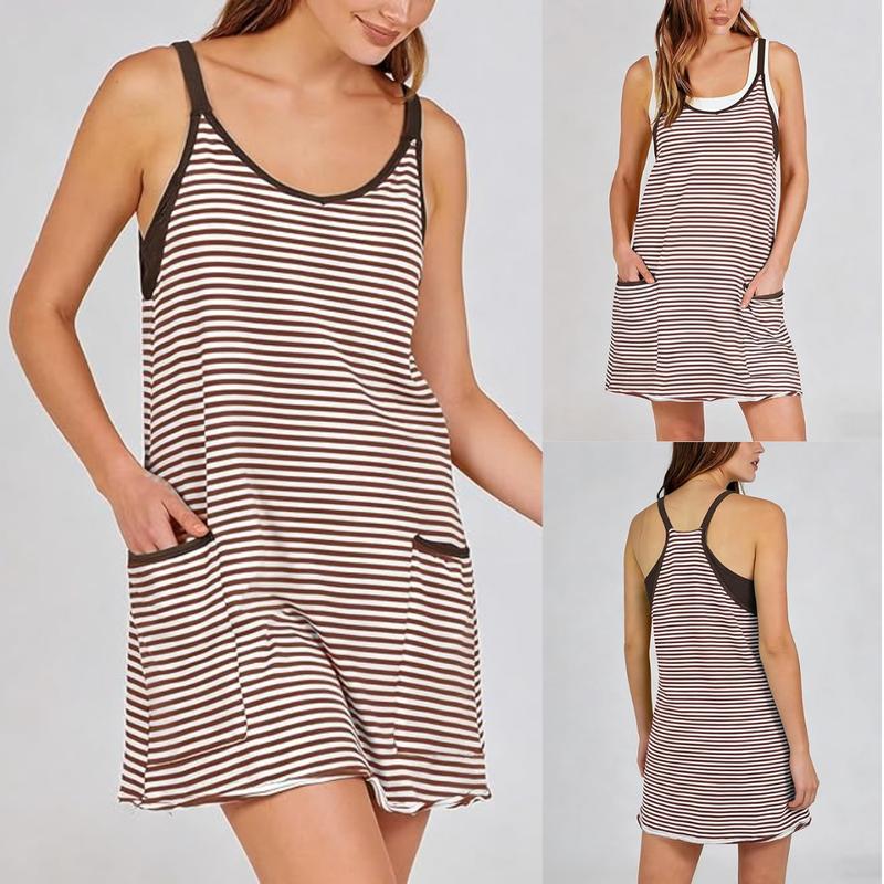 Striped Tank Dress - Black