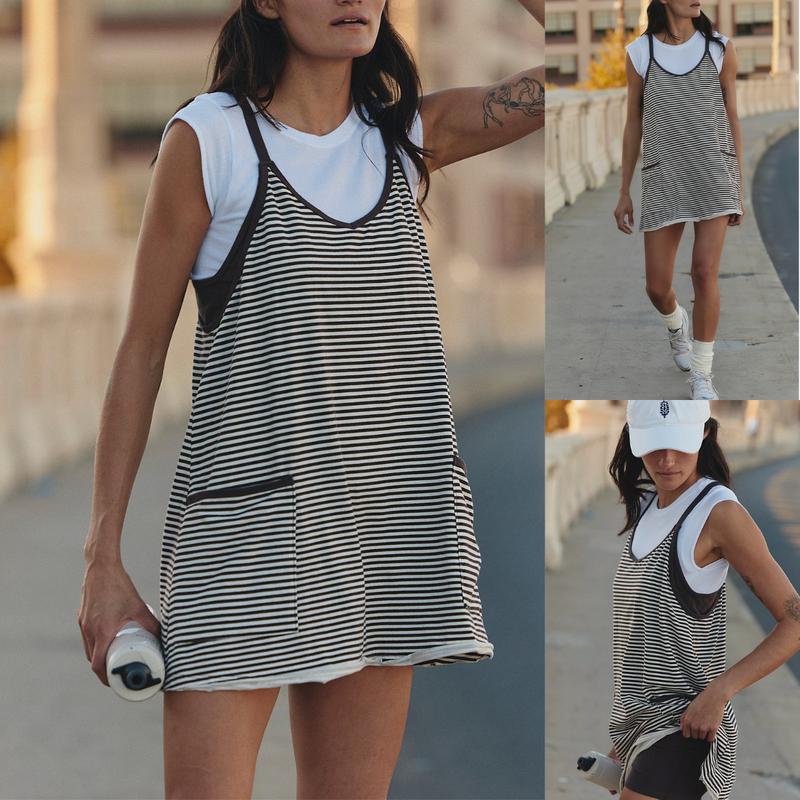 Striped Tank Dress - Red